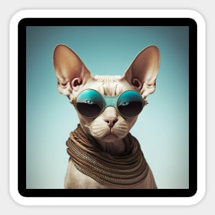 Concentrated sphinx cat with glasses looks at the camera on a blue background Sticker